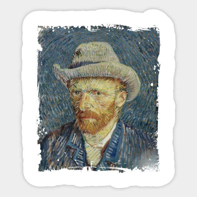 Vincent Van gogh self portrait felt hat Sticker by IceTees